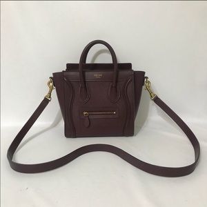 Celine Nano Luggage Bag Burgundy